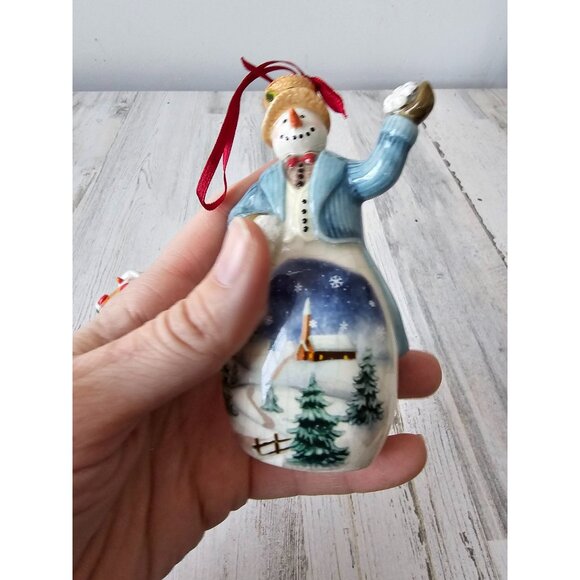 Porcelain snowman ornament set star scene Church Xmas tree snowman - Picture 8 of 11